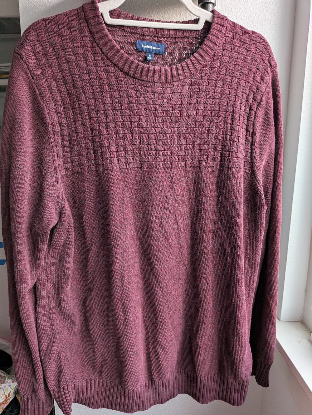 Croft & Barrow Men's 100% Cotton Crewneck Sweater – Burgundy (Size Medium)